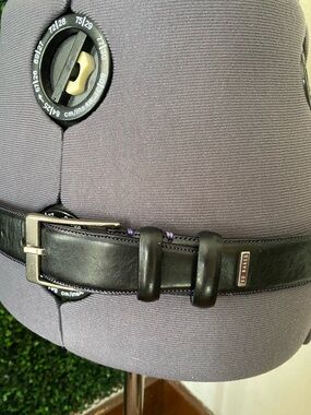 Ted Baker Black Leather Belt with Purple Stitching and Silver Buckle